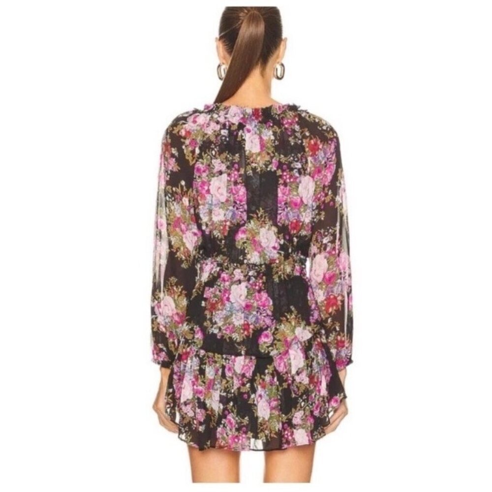 LoveShackFancy black floral ruffle mini dress XS chiffon coquette cottagecore - Picture 4 of 11